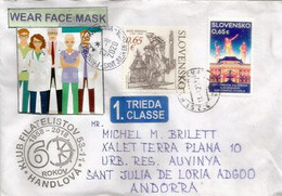 Belle Lettre De Slovaquie Envoyée Andorra Pendant Epidémie Covid19, Avec Vignette Prevention WEAR FACE MASK ! - Lettres & Documents