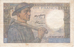 BILLETE DE FRANCIA DE 10 FRANCS DEL 30-10-1947  (BANKNOTE) MINEUR - 10 F 1941-1949 ''Mineur''