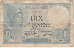 BILLETE DE FRANCIA DE 10 FRANCS DEL 7-9-1926  (BANKNOTE) MINERVE - 10 F 1916-1942 ''Minerve''