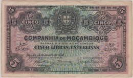 COMPANHIA DE MOÇAMBIQUE - MOZAMBIQUE CO - 1934 - CINCO LIBRAS ESTERLINAS -  FIVE POUND STERLING - Mozambique