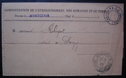 Montcenis 1906 Cachet Imprimés Paris P.P.14 Sur Lettre Administration De L'enregistrement Des Domaines Et Du Timbre. - 1877-1920: Semi Modern Period