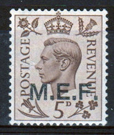 Middle East Forces 1942 Single 5d George VI Stamp From Definitive Set. These  Stamps Of Great Britain Overprinted MEF. - British Occ. MEF