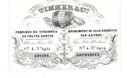 1 Porseleinkaart  Timmer & Cie. Brouwerij In Alle Soorten Azijnen Klijn Pieter Potstraat Antwerpen Litho. 11x7 Cm - Porcelaine