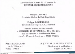 CARTON INVITATION FRANCOIS LEOTARD SG PARTI REPUBLICAIN RECOIT - Recepties