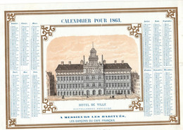 1  Calendrier 1863 à Mess. Les Habitués Les Garçons Du Café Français HOTEL De Ville  D'ANVERS  Litho. Ratinckx Fr. - Porcelaine