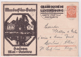 LUXEMBOURG - 1927 - CP ENTIER ILLUSTREE (MONDORF LES BAINS)  => MOULINS (ALLIER) - Interi Postali