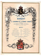 1 Menu Banquet Offert Par Le Gouverneur De La Provence D'Anvers  Au Conseil Provencial 1864 Litho. Ratinckx Fr. - Cartes Porcelaine