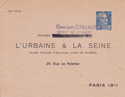Enveloppe Gandon 15 Fr Bleu N2g2 Neuve Repiquage L'Urbaine Et La Seine - Overprinted Covers (before 1995)