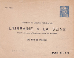 Enveloppe Gandon 15 Fr Bleu N2g2 Neuve Repiquage L'Urbaine Et La Seine - Overprinted Covers (before 1995)