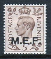 Middle East Forces 1942 Single 5d George VI Stamp From Definitive Set. These  Stamps Of Great Britain Overprinted MEF. - Britische Bes. MeF