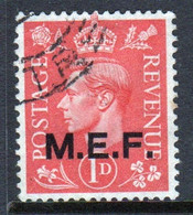 Middle East Forces 1943 Single 1d George VI Stamp From Definitive Set. These  Stamps Of Great Britain Overprinted MEF. - British Occ. MEF