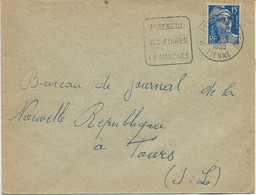 LETTRE OBLITERATION DAGUIN - VIENNE -MIREBEAU   SES FOIRES ET MARCHES - ANNEE 1955 - Mechanical Postmarks (Other)
