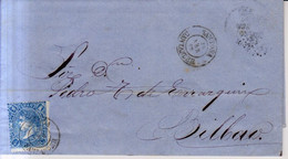 Año 1865 Edifil 75 4c Sello Isabel II  Carta Matasellos Santoña Santander - Storia Postale