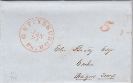Stampless Cover And Letter, Gettysburgh Pa. To Hagers Town (Maryland), '5' Cent Rate Red, 1851, Bank Of Gettysburgh - …-1845 Préphilatélie