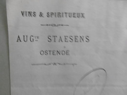 Brasserie Brouwerij Auguste STAESENS, Oostende 22 Aout 1883,  Rue Constantinople Ostende, Getekend Gerant Lecomte Fils. - 1800 – 1899