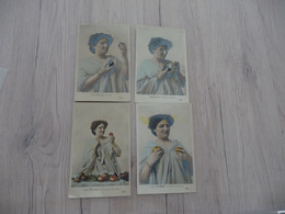 X 4 CPA Tirage Avant 1906 Pêche Figue Pomme Abricot - Andere & Zonder Classificatie