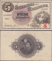 SWEDEN - 5 Kronor 1947 P# 33ad Europe Banknote - Edelweiss Coins - Suède