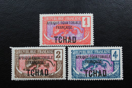 1924 TCHAD Y&T N0 19 20 21 NEUFS* MH SURCHARGES "A.E.F."  GOMME D'ORIGINE TTB.. - Unused Stamps