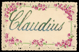 Cp Dentelle - Prénom - CLAUDIUS - Paillettes - 1908 - Prénoms