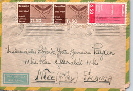 BRASIL / 1961 FOR NICE FRANCE  / VIA AEREA / AIR MAIL / PICTURE ON BACK / NICE STAMPS - Brieven En Documenten