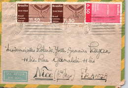 BRASIL / 1961 FOR NICE FRANCE  / VIA AEREA / AIR MAIL / PICTURE ON BACK / NICE STAMPS - Covers & Documents