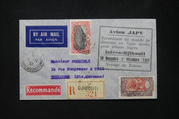 CÔTE DES SOMALIS - Enveloppe En Recommandé Pour Toulouse Par Vol Retour Istres / Djibouti En 1937 , Avion Japy - L 80104 - Sonstige & Ohne Zuordnung