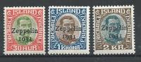 Islande 1931 Poste Aérienne N° 9/11  Neufs * MH. Surchargé Zeppelin Cote 115 Euros - Airmail