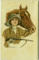 NANNI SIGNED 1910s POSTCARD - HUNTER WOMAN & HORSE - N.150-5 (BG935) - Nanni