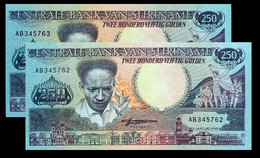 # # # Paar Banknoten Surinam (Suriname) 200 Gulden Fortl. Nummer UNC # # # - Suriname