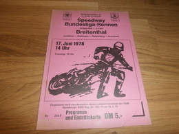 Speedway Breitenthal B. Krumbach 17.06.1978 , Bopfingen , Landshut  Programmheft / Programm / Rennprogramm , Program !!! - Motos