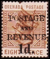 1890-1891. GRENADA. Victoria. POSTAGE AND REVENUE 1 D / EIGHT PENCE.  Pen Cancel. (MICHEL 28) - JF410614 - Grenada (...-1974)