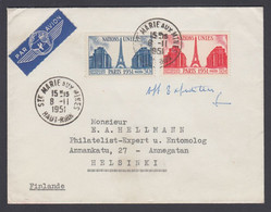 1951 REP. FRANCAISE. NATIONES UNIES 30 + 18 F On PAR AVION Cover To Helsinki, Finland... (Michel 929-930) - JF368698 - Lettres & Documents