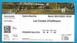 Ticket D'entrée Paris Opéra BASTILLE Les Contes D' Hoffmann Musique D' Offenbach 2020 /01 - Tickets - Vouchers