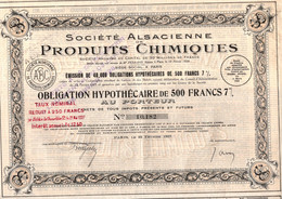 Obligation Hypothécaire De 500 Frcs - 7 % -  Société Alsacienne De Produits Chimique - Paris 1920. - Industrial