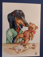 Illustrator Izmailova - Modern Postcard - Dachshund - Dachshound - Teckel - Dackel - Bassotto - Doctor - Teddy Bear - Spielzeug & Spiele