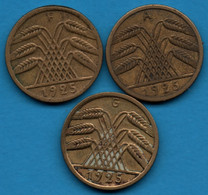 DEUTSCHES REICH LOT 3 X  5 Reichspfennig 1925 A+F+G  KM# 39  	Weimar Republic - 5 Renten- & 5 Reichspfennig