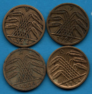 DEUTSCHES REICH LOT 4 X 5 Reichspfennig 1924 A+D+F+J  KM# 39  	Weimar Republic - 5 Renten- & 5 Reichspfennig