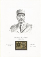 SOUVENIR GENERAL DE GAULLE GRAVURE TIRAGE LIMITE + GRAVURE  FORMAT TP FRAPPE SUR OR BATTU 23 CARATS. - De Gaulle (Generaal)