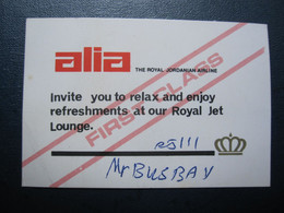 ALIA ROYAL JORDANIAN TICKET VOUCHER ADVERTISING AIRWAYS AIRLINE STICKER LABEL TAG LUGGAGE BUGGAGE PLANE AIRCRAFT AIRPORT - Tarjetas De Embarque