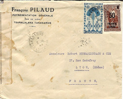 1944-;enveloppe De TANANARIVE Pour La France Affr. France Libre  Avec Contrôle Postal Avec Bande - Altri & Non Classificati