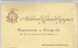 CK //  Old French Blotter  // BUVARD ARCHIVES GENEALOGIQUES  Pelletier Et Pecquet PARIS Généalogie - G