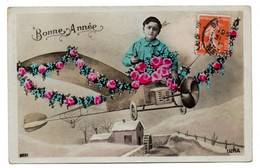 Nouvel An - Bonne Année --1911--Jeune Enfant Sur Un Avion Avec Fleurs (roses  ).....à  Saisir - Nieuwjaar