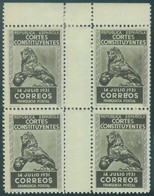 84186 - SPAIN - STAMPS  - Cortes Costituyentes REVENUE - Block Of 4 MINT  MH - LIONS - Fiscaux