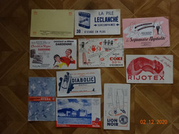 LOT 10 BUVARDS BLOTTING PAPER COKE RIJOTEX LION NOIR DIABOLIC MAZDA HYDRA LECLANCHE LA SÉQUANAISE MÉDICAMENT DARDENNE - Collections, Lots & Séries