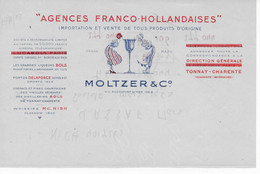 Facture Illustrée Agences Franco-hollandaises Moltzer & Co, Tonnay (Charente-Inférieure) 1953 - Holanda