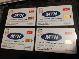 SOUTH AFRIKA  CHIPCARD  4X R15  MTN CRICKET GLOVES/BALL/STICKS      SERIE      Fine Used Cards  **4061** - Afrique Du Sud