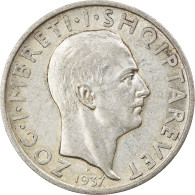 Albanie, Zog I, Frang Ar, 1937, Rome, Argent, TTB+ - Albanië