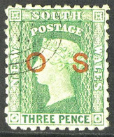 NEW SOUTH WALES OFFICIALS. 1882-95. 3d Yellow Green, Perf 10, With 5½mm Spaced RED "O-S" overprint From The 1895 Special - Altri & Non Classificati