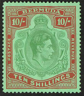 1938-53 KEY PLATE - LINE PERF. 10s Yellow Green & Deep Carmine On Green LINE PERF 14¼, SG 119b, Never Hinged Mint With U - Bermudes