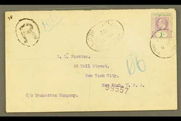 1908 (6 June) Registered Cover To USA, Bearing 1907 1s Stamp (SG 15) Tied By "George Town" Cds, With Registration "R" Ca - Cayman (Isole)